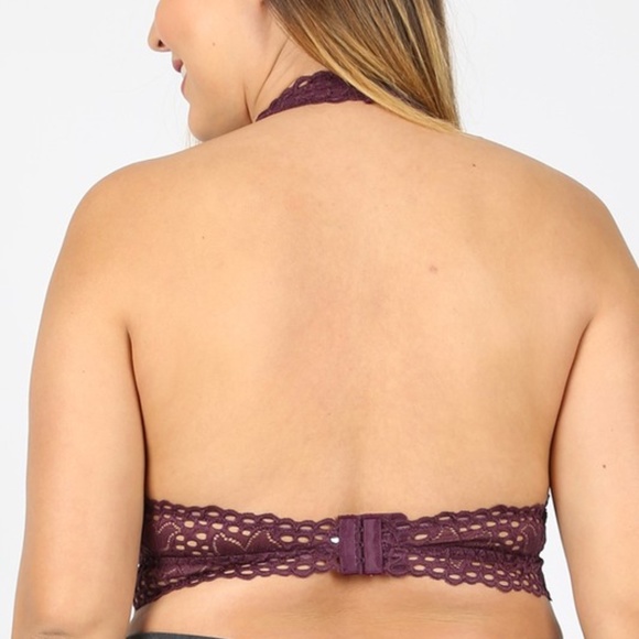 PLUS FIRED BRICK LACE HALTER STRETCH BRALETTE - Picture 2 of 5